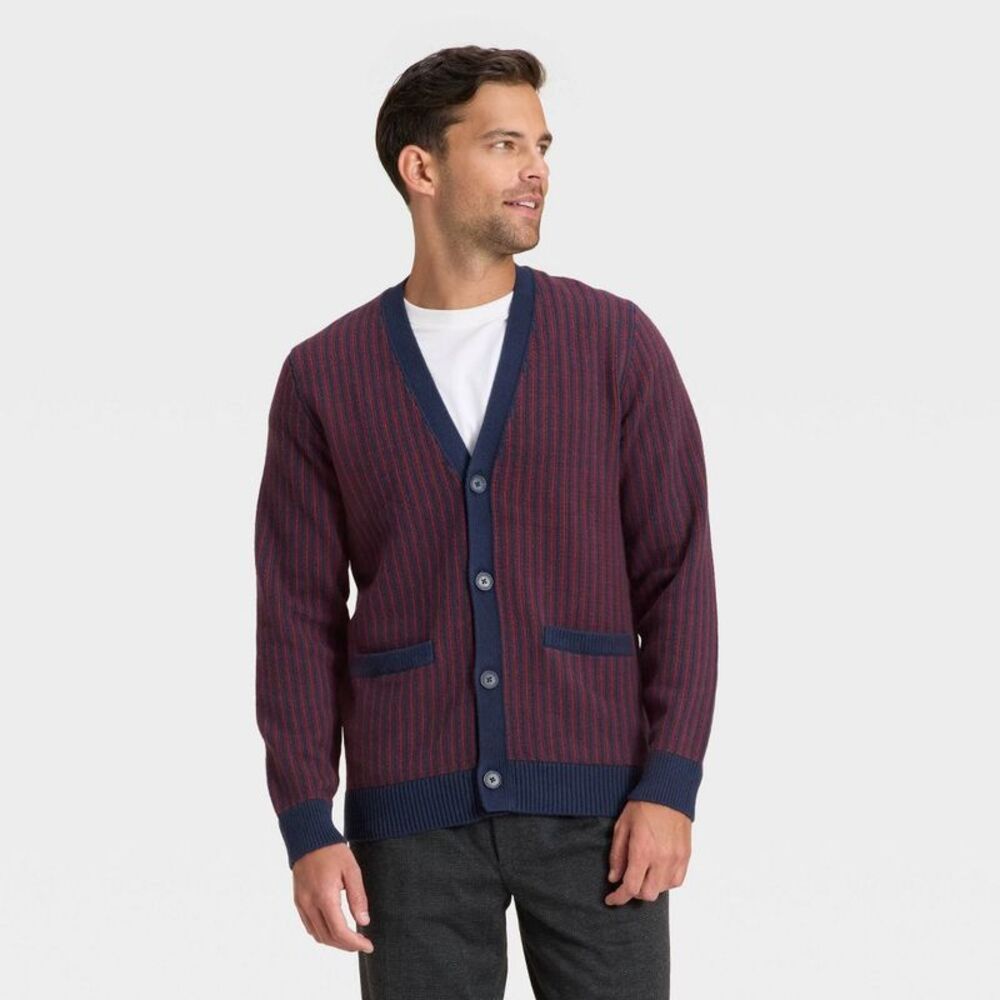 Goodfellow & Co - Men's Soft Knit V-Neck Cardigan Sweater - Goodfell Navy/Red